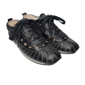 F Russo Black Leather Perforated Lace-Up Shoes US 9 Narrow Y2K Avant Garde